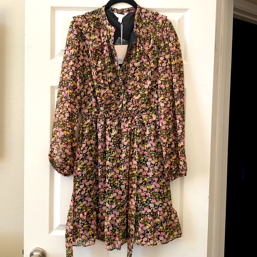 Long sleeve Black Shimmer Floral Dress